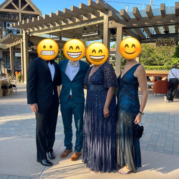 Mac Duggal EMBELLISHED V-NECK COLUMN GOWN MIDNIGHT SIZE 16 - Picture 3 of 5